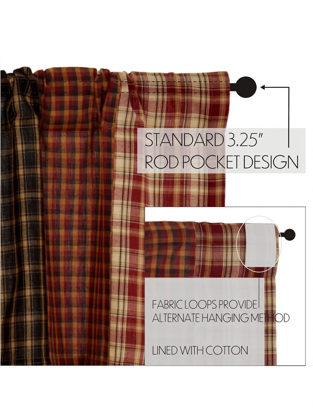 VHC Brands, Beckham, Cotton, 16x72, Patchwork Valance, Red